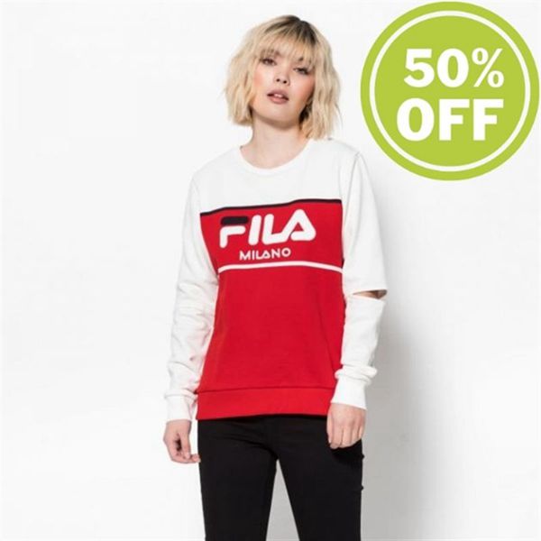 Moletons Fila Mulher Vermelhas/Branco - Fila Milan Week Shirt Er With Cut Outs Portugal Lojas,TPNS-5